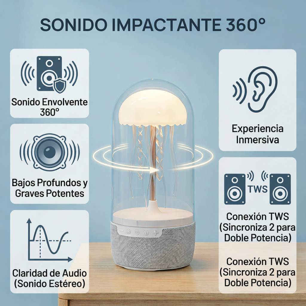 Lámpara de Medusa con Altavoz Inalámbrico Bluetooth y Luz LED